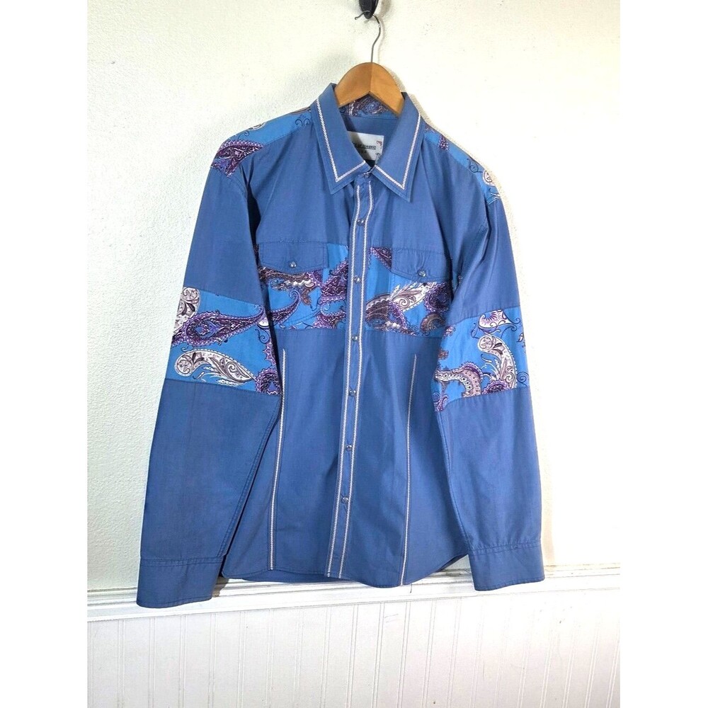 Vintage Ace Of Diamond Western Shirt Mens XXL Blue Paisley Pearl Snap Rockabilly